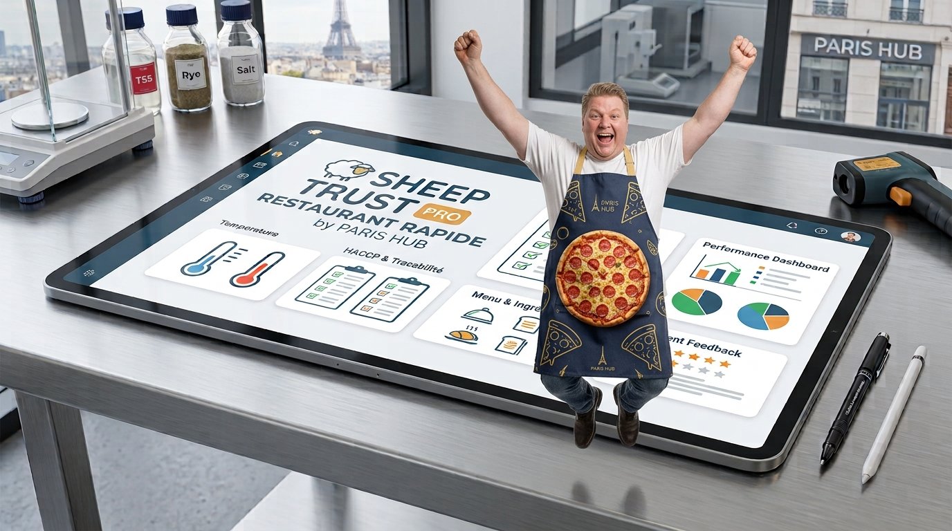 SHEEP TRUST PRO RESTAURANT RAPIDE by PARIS HUB — Logiciel Traçabilité & Suivi PMS | HACCP, DLC, Lots, Allergènes | Solution Numérique Restauration Rapide