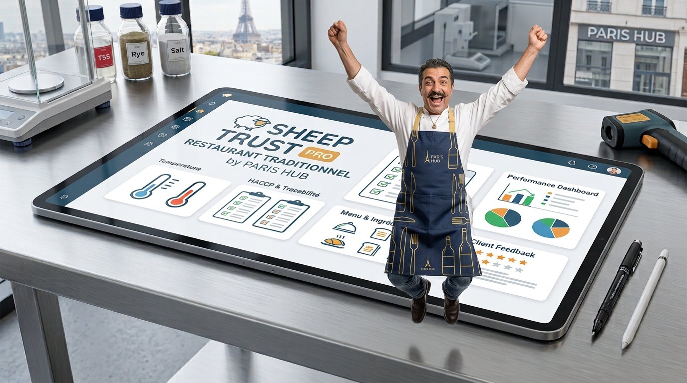 SHEEP TRUST PRO RESTAURANT TRADITIONNEL by PARIS HUB — Logiciel Traçabilité & Suivi PMS | HACCP, DLC, Lots, Allergènes | Solution Numérique Restauration Traditionnelle
