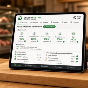 Abonnement SHEEP TRUST PRO BOUCHERIE by PARIS HUB — Logiciel Traçabilité & Suivi PMS | HACCP, DLC, Lots, Allergènes, Étiquetage | Solution Numérique Boucherie