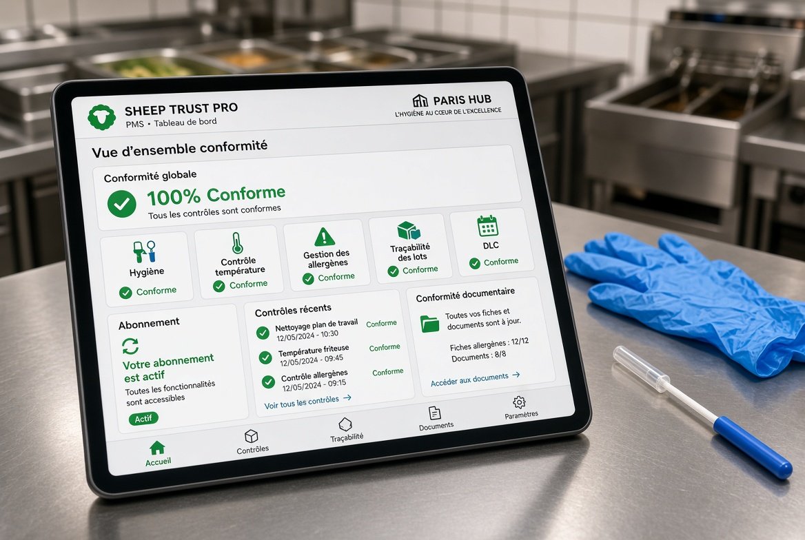 Abonnement SHEEP TRUST PRO RESTAURANT RAPIDE by PARIS HUB — Logiciel Traçabilité & Suivi PMS | HACCP, DLC, Lots, Allergènes, Étiquetage | Solution Numérique Restauration Rapide
